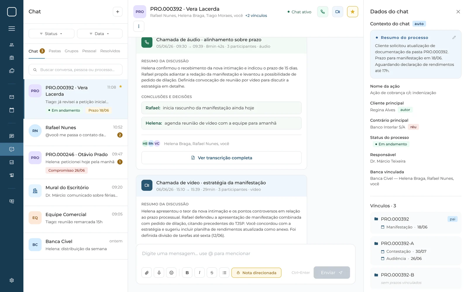 Ata de chamada e conclusões no fluxo da conversa