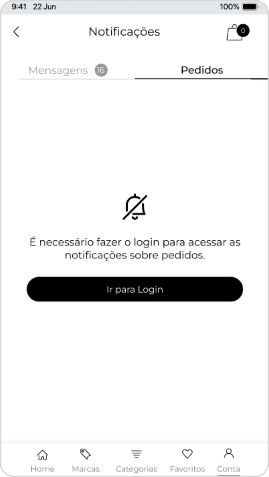 Aba Pedidos para quem não fez login: convite para entrar em vez de uma tela vazia