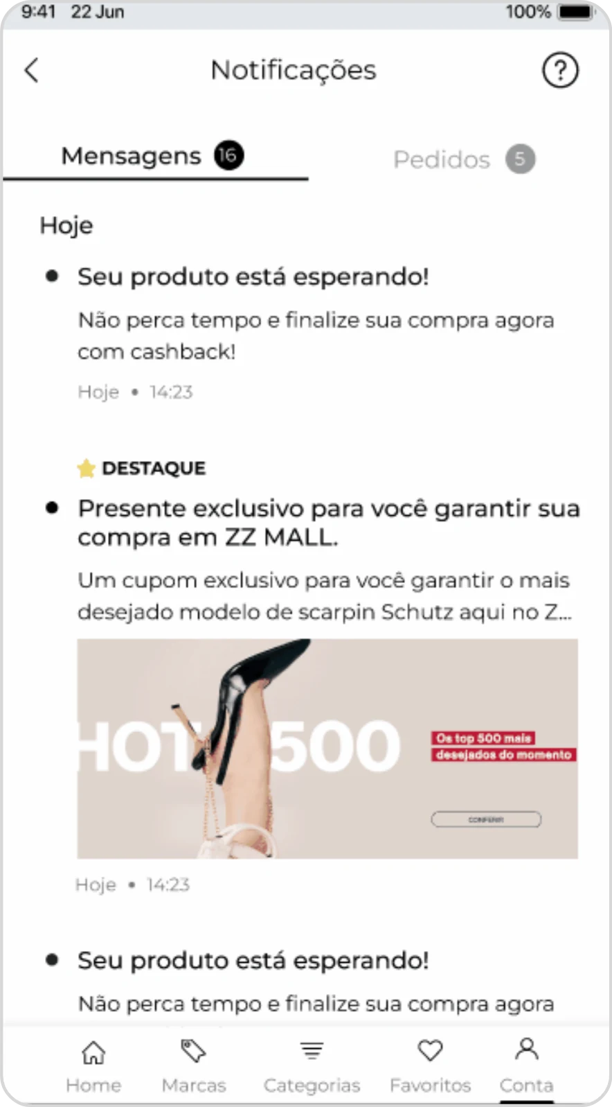 Aba Mensagens, com o contador de cada aba e a tag “Destaque”