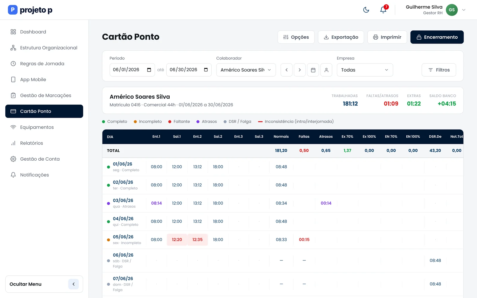 Cartão ponto do colaborador