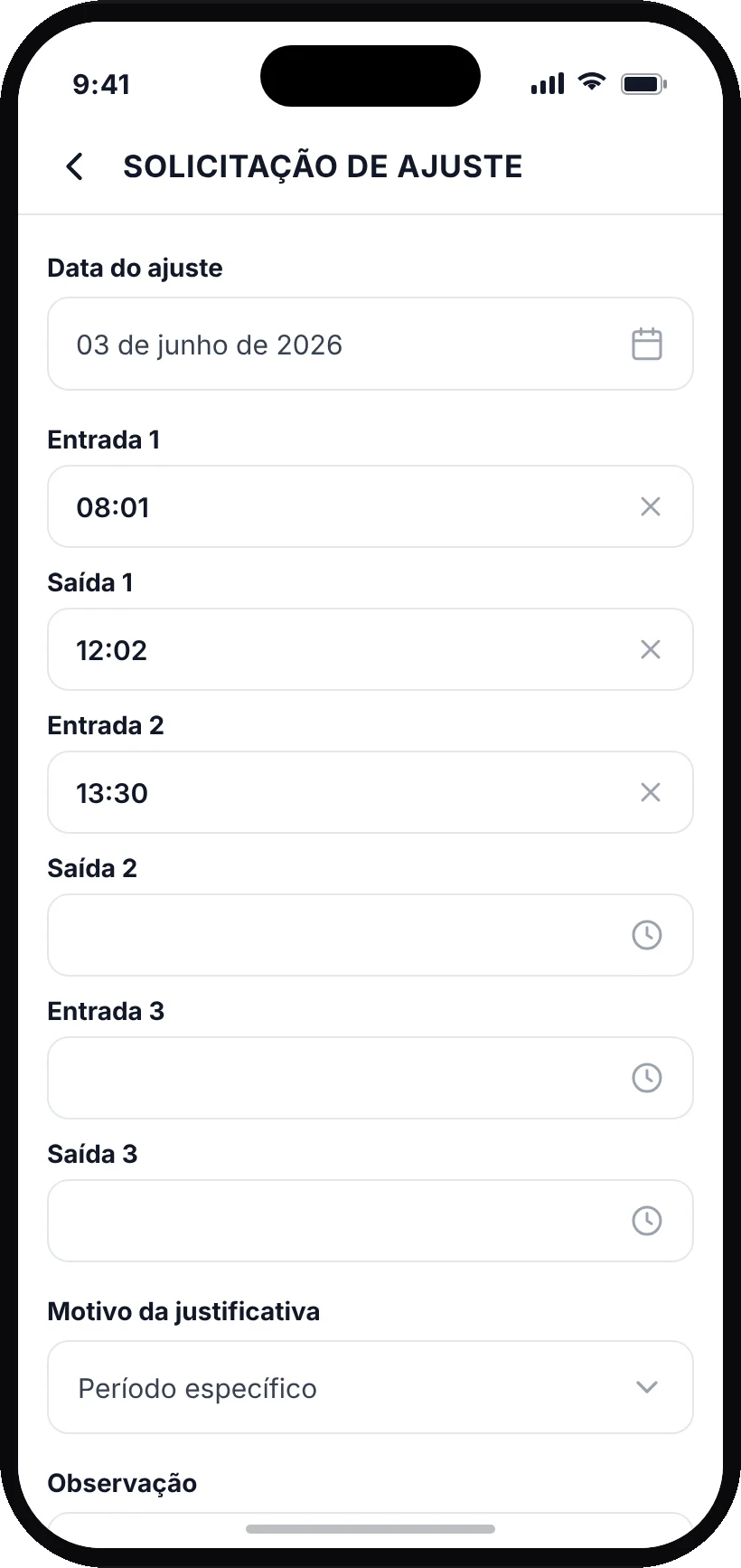 Solicitação de ajuste