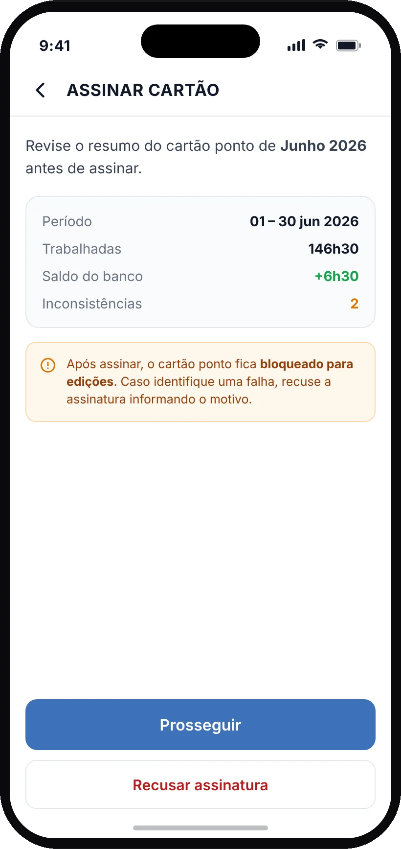 Assinatura do cartão ponto