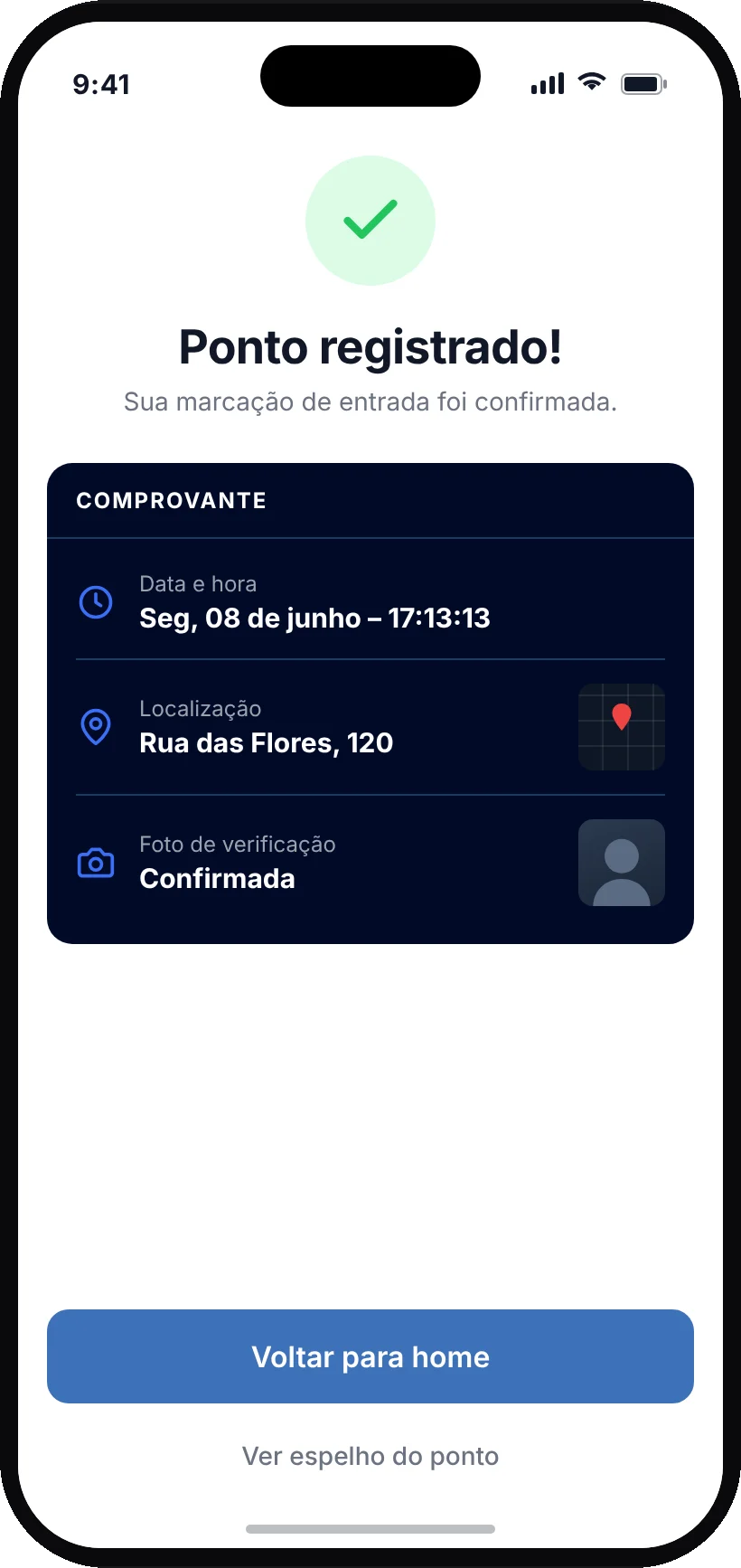 Comprovante da marcação